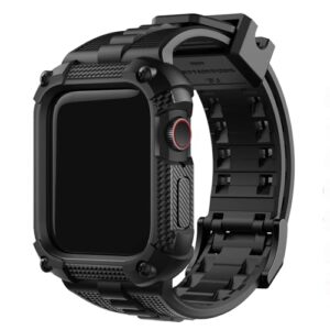 Fullmosa Coque de Protection et Bracelet 44mm/45mm Compatible Apple Watch SE SE 2 Série 9/8/7/6/5/4, Bracelet Robuste avec Protecteur d'écran/Coque pour Apple Watch 44mm/45mm, Noir