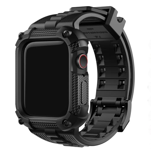 Fullmosa Coque de Protection et Bracelet 44mm/45mm Compatible Apple Watch SE SE 2 Série 9/8/7/6/5/4, Bracelet Robuste avec Protecteur d'écran/Coque pour Apple Watch 44mm/45mm, Noir
