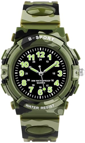 GUUMUXIN Montre pour Enfant Garçons, Montre Analogique pour Enfant, Montre d'apprentissage pour Enfants, Montre D'extérieur Étanche en Caoutchouc pour Filles et Garçons de 5 à 16 Ans