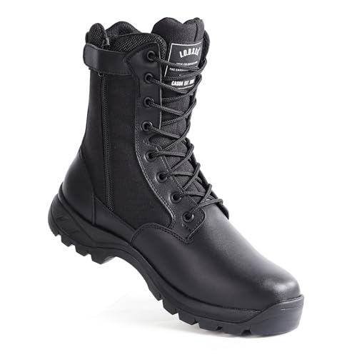 IODSON Bottes de Militaires travail tactiques Hommes légères rangers de Randonnée moto combat montante bottines cuir Avec fermeture éclair YKK Noires 46