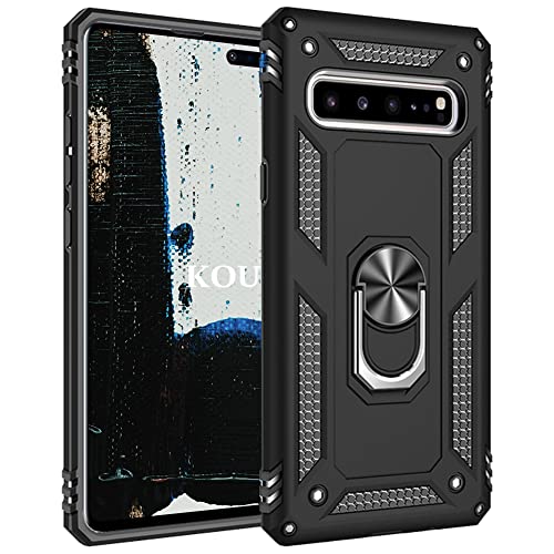 KOUYI Coque pour Samsung Galaxy S10 5G,Double Couche Renforcée Défense Militaire Anti-Chute Bumper TPU Silicone Antichoc Armure Housse Etui avec Anneau Support pour Samsung Galaxy S10 5G (Noir)