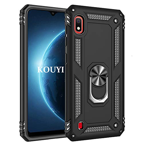 KOUYI Coque Samsung Galaxy A10,Double Couche Renforcée Défense Bumper TPU Silicone Antichoc Armure Housse Etui avec Anneau Support pour Samsung Galaxy A10 (Noir)