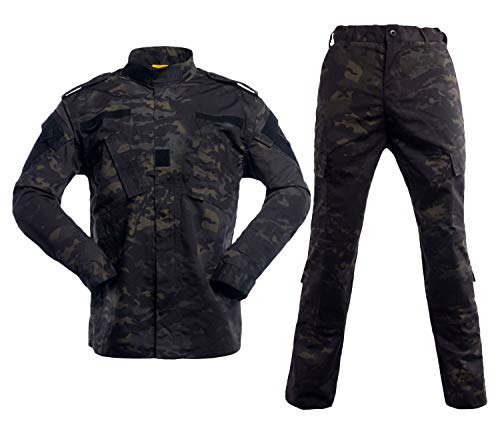 LANBAOSI Uniforme Tactique Homme Combat Chemise Militaire Veste et Pantalon Militaire Paintball Ensemble ACU de Chasse dans Les Bois Camo