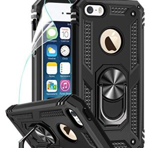 LeYi Coque pour Apple iPhone SE(2016), iPhone 5/ 5S avec Anneau Support, Double Couche Renforcée Défense Bumper TPU Silicone Antichoc Armure Housse Etui avec Protection écran iPhone SE 2016/5S/5 Noir