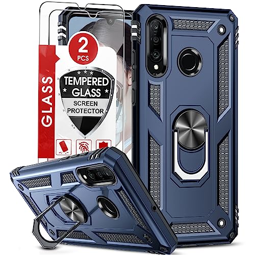 LeYi Coque pour Huawei P30 Lite/P30 Lite XL New Edition avec 2 Verre trempé, Anneau Support Militaire Double Renforcée Défense Bumper TPU Silicone Antichoc Armure Housse Etui Huawei P30 Lite Bleu
