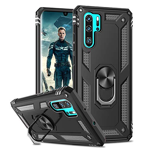LeYi Coque pour Huawei P30 Pro/P30 Pro New Edition avec Anneau Support, Militaire Double Couche Renforcée Défense Bumper TPU Silicone Antichoc Armure Housse Etui pour Huawei P30 Pro Noir