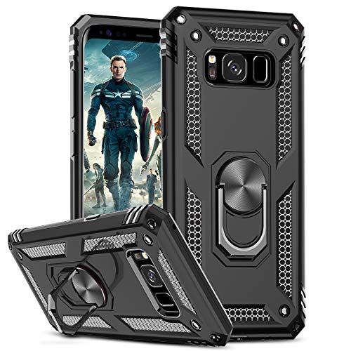 LeYi Coque pour Samsung Galaxy S8 (Pas S8 Plus) avec Anneau Support, Militaire Double Couche Renforcée Défense Bumper TPU Silicone Antichoc Armure Protection Housse Etui pour Samsung S8 Noir