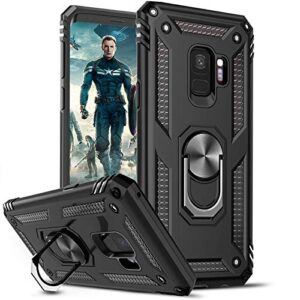 LeYi Coque pour Samsung Galaxy S9 (Pas S9 Plus), 360° Support Rotatif Militaire Anti-Chute Renforcée Bumper Antichoc TPU Souple et PC Rigide Protection Etui pour Samsung S9 Noir