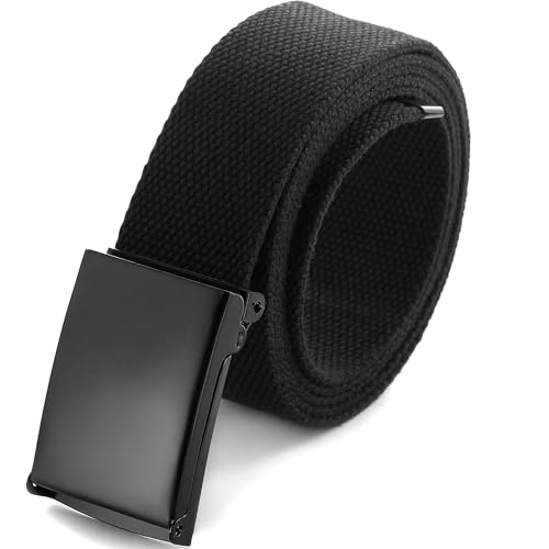 Mile High Life Ceinture en Toile Ajustable Boucle de Ceinture Militaire Noire à Dent pour Hommes (132CM,Noir)