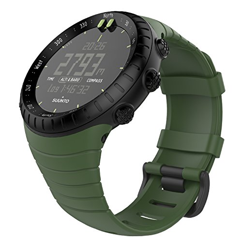MoKo Bracelet Suunto Core, Bracelet de Remplacement Souple avec Fermoir Métal pour Suunto Core SmartWatch, avec Connecteur de Bielle, Tour de Poignet5.51-9.06" (140mm-230mm), Vert d''armée