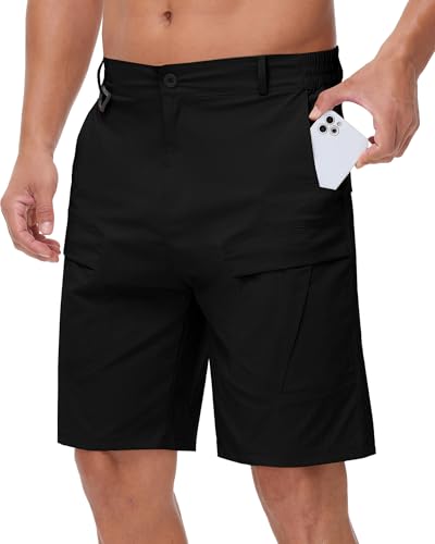 NANAMEEI Bermuda Cargo Homme Short de Travail Hommes Chantier Shorts Noir Short Tactique Homme Militaire Bermuda Hommes Ceinture Elastique Noir L