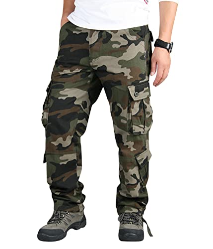 Onsoyours Hommes Printemps Automne Léger Pantalons Simple Style Longs Cargo Combat Pantalon Hommes Mode Travail Camo Armée Militaire Tactique Multi Poches Pantalon F Armée Verte M