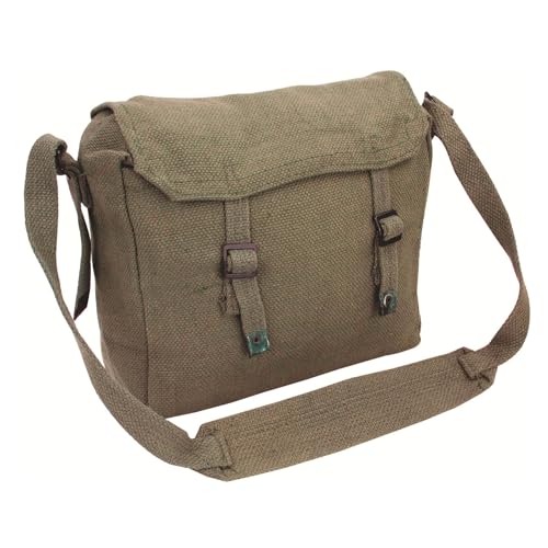 Outdoor World Sac à déjeuner en toile avec 1 sangle réglable – Cartable unisexe de style militaire vintage pour le travail, le sport, l'école, les voyages – Sac à bandoulière (Olive)
