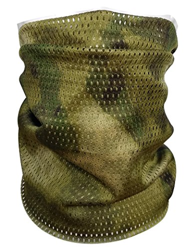 QMFIVE Écharpe tactique camouflage, hommes et femmes unisexe multi-usages bandeau militaire style tête wrap face mesh pour Airsoft, combat, chasse, alpinisme Activité de plein air (AT-FG)