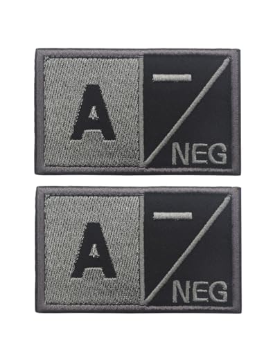 Ruoming Lot de 2 écussons brodés tactiques du groupe sanguin – 8 x 5 cm – Fermeture – Badge d'identification militaire pour vestes, gilets, sacs (A-)