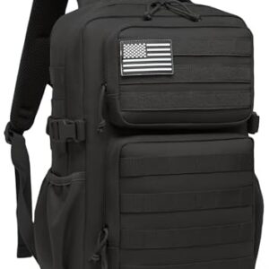 Sac à dos tactique militaire pour homme - Étanche - Sac d'assaut de 3 jours - Sac Molle avec porte-bouteille d'eau, noir, 30L, Sac à dos tactique