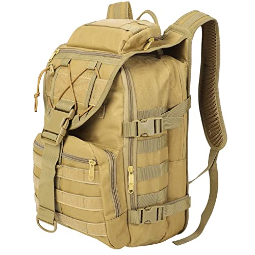 SHANNA Sac à Dos Militaire, 35L Grand Volume Sac à Dos Multifonction, Sacs Trekking Armée MOLLE Assaut Pack Combat Tactique pour La Randonnée en Plein Air Camping Pêche Chasse Sac D'urgence(Kaki)