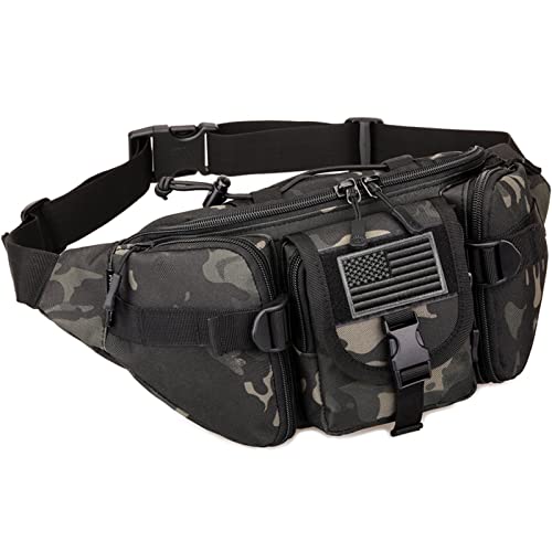 SOWHUP Homme Tactical Fanny Pack Sac Banane Tactique, Noir C (5 Poches zippées), S