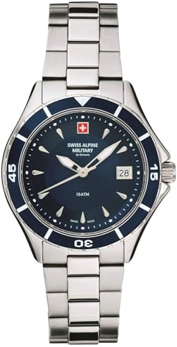 Swiss Alpine Military Montre analogique à quartz 7740.1 pour femme en acier inoxydable, Acier/Acier/Bleu - 1135sam, Bracelet