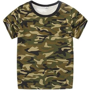 Tee Shirt Camouflage Enfant Fille Garçon Manche Courte 1-14 Ans Pas Cher Tshirt Militaire Adolescent Garcon Fille été Chic Confortable Casual Fashion Sport Vacances Top Hauts (Green, 13-14 Ans)