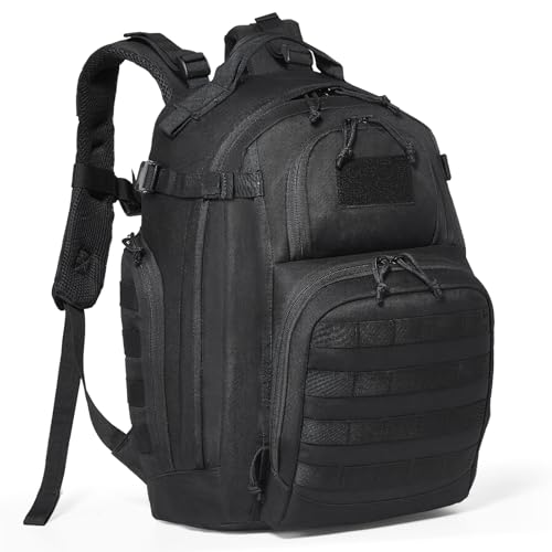 VEVOR Sac à dos tactique, 25 L, sac d'assaut militaire avec design Molle et coussinet en éponge, sac de sport pour homme femme, sac à dos de matériel de tir pour aventure en plein air, randonnée, noir
