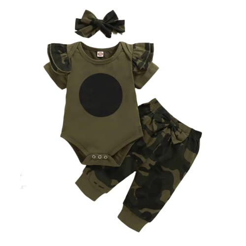 Vêtements de loisirs pour bébés filles costume d'été fête des mères vêtements ramper costume haut pantalon bandeau tenue décontractée, camouflage, 6-9 mois