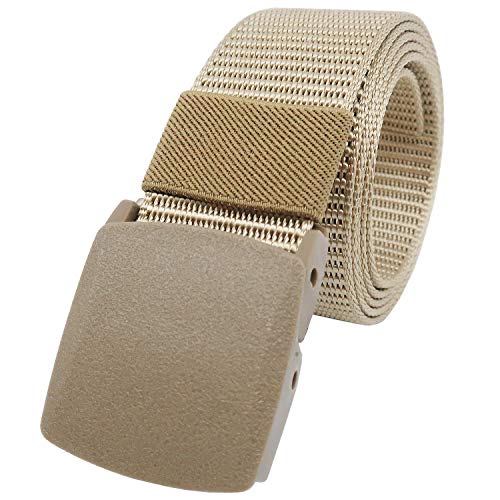 YEHMAN Ceinture sangle militaire en toile nylon ajustable 120 cm boucle plastique sans nickel anti allergie (Beige)