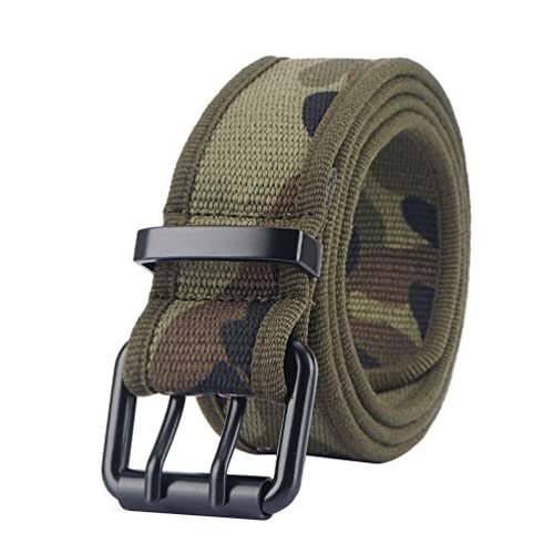 ZhuiKun Ceinture Militaire Tactique en Toile Unisexe, Boucle à Double Broche Courroie pour Jeans Pantalon de Travail - Camouflage, 110cm