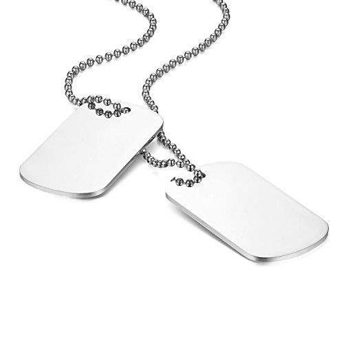 Flongo Plaque de pendentif gravée plaque militaire en acier inoxydable, collier pour homme personnalisé, Acier inoxydable, Il ne s'agit pas d'une pierre précieuse