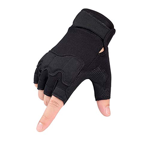 Gants Tactiques Demi-Doigts Hommes Femmes Gants sans Doigts Antidérapants pour Sports De Plein Air Cyclisme Moto Randonnée Escalade Camping Chasse Course À Pied,Noir,L