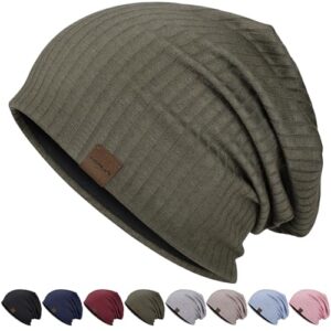 HAMUNI Slouchy Beanie Hip-Hop Bonnet de course doux et léger, respirant, adulte, nain, chapeau de chimio, pour homme et femme, Vert militaire, taille unique