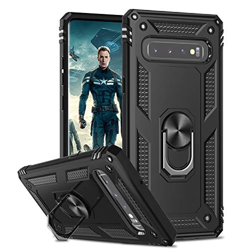LeYi Coque pour Samsung Galaxy S10 Plus avec Anneau Support, Militaire Double Couche Renforcée Défense Bumper TPU Silicone Antichoc Armure Protection Housse Etui pour Samsung Galaxy S10 Plus Noir