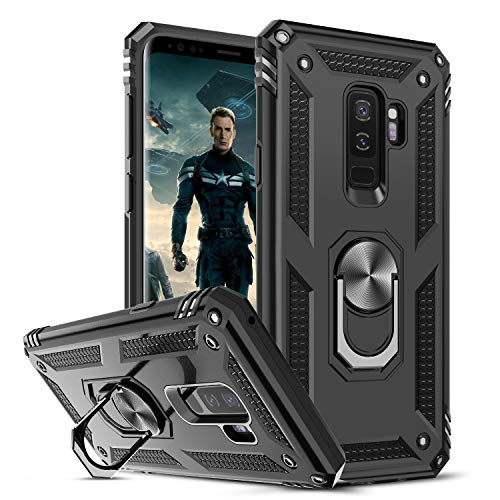 LeYi Coque pour Samsung Galaxy S9 Plus, 360° Support Rotatif Militaire Anti-Chute Renforcée Bumper Antichoc TPU Souple et PC Rigide Protection Etui pour Samsung S9 Plus Noir