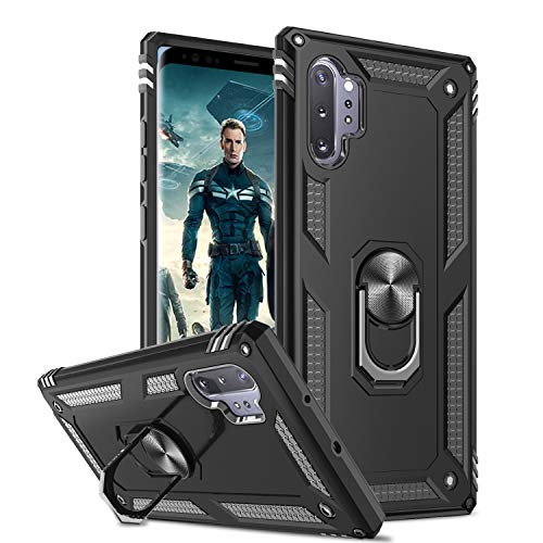 LeYi Coque pour Samsung Note 10+ Plus avec Anneau Support, Double Couche Bumper Silicone Antichoc Armure Housse Etui avec Pet Protection écran pour Samsung Note 10+ Plus/ 10 Pro Nior