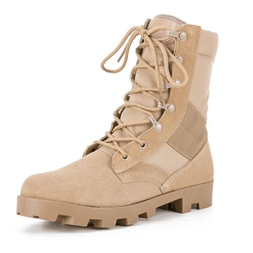 Lfzhjzc Hommes Respirant Tactique Militaire Combat Bottes Zip latéral Cuir Léger Trekking armée Jungle Bottes Desert Boots(Sand Color,44 EU)