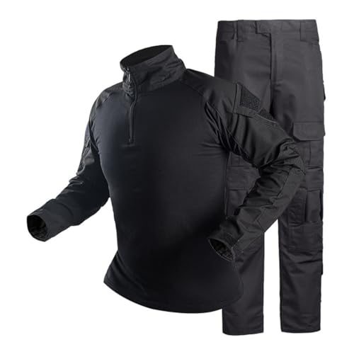 Oanviso Tactique de Camouflage Costume Vêtements Homme Tenue Airsoft Chemise Militaire Combat Haut Manches Longues Camouflage Pantalon Tactique Cargo Pantalon A Noir S