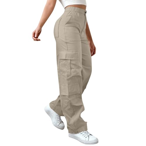 Pantalon Cargo Femme Taille Haute Grande Taille Elastique Pantalons De Randonnée Jogging Sport Extérieur Trekking Travail avec Poches Pantalon Militaire Ample Décontracté Baggy Y2K Streetwear