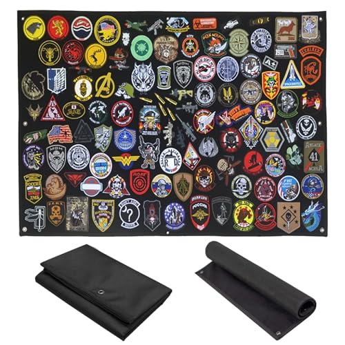 Patch scratch Militaire, Tableau Scratch Pour Ecusson, Panneau scratch Avec œIllets, Pliable Tableau scratch Pour éCusson, Ecusson Scratch, Patch Militaire, Noir (110 * 70 cm)