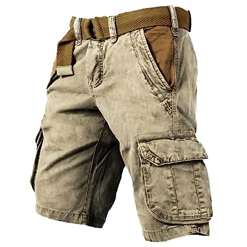 Short Cargo Homme Treillis Militaire De Travail Pantalon Bermuda Grande Taille Vêtements Pantacourt Été Shorts Et Bermudas Camouflage Baggy Long Tactique avec Élastique À La,Kaki-a,M