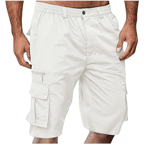 Short cargo pour homme d'été large, Bermuda cargo pour homme de travail élastique, taille légère, pantalon court avec poches militaires, couleur unie, respirant, short de travail de sport, jambe