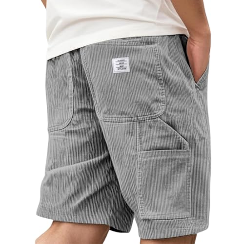 Short De Travail Homme Velours côtelé Vintage Shorts Homme Été Multi-Poches Ceinture Couleur Pure Bermuda Militaire Respirante Casual Mode Slim Fit Léger Et Mince Confortable Pantaloncourt