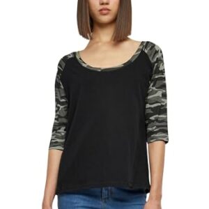 Urban Classics T-Shirt Manches 3/4 Raglan Femme Femme T-Shirt Manches Longues Noir/Camouflage Sombre M