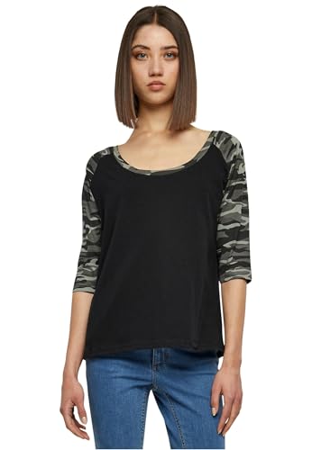 Urban Classics T-Shirt Manches 3/4 Raglan Femme Femme T-Shirt Manches Longues Noir/Camouflage Sombre M