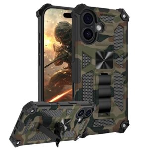 Ysnzaq Camouflage Design Coque pour Apple iPhone 17, [Militaire Grade] Rigide PC Renforcée Antichoc Anti-Rayures Bumper Coque avec Béquille pour iPhone 17-YH Army Green