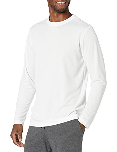 Amazon Essentials T-Shirt à Manches Longues en Tissu Performance Tech Homme, Blanc, S