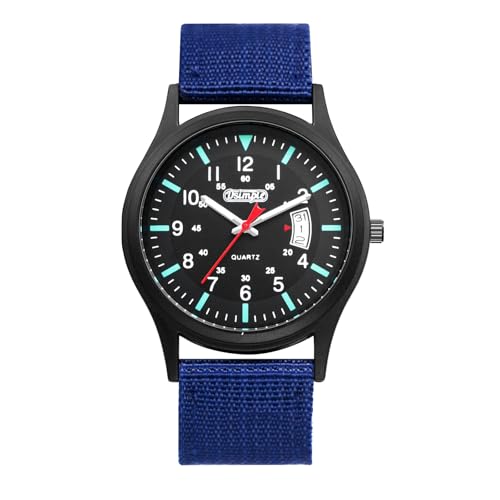 Avaner Montre Homme Bracelet Nylon: Montre Militaires d'Extérieur avec Échelle à Barres de 24 Heures et Aiguilles Lumineuses-Cadeau Anniversaire Fête des Pères