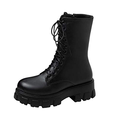 Bottes de combat pour femme - Élégantes et imperméables - Antidérapantes - Avec lacets et fermeture éclair - Talon bloc - Bottes militaires tactiques d'hiver - Chaussures de sécurité, Noir , 37.5 EU