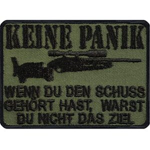 Écusson allemand Sniper « KEINE PANIK, wenn du den Schuss hört, warst du nicht das Ziel - Tactical Morale » - Cadeau militaire - Application à coudre/repasser - 70 x 50 mm