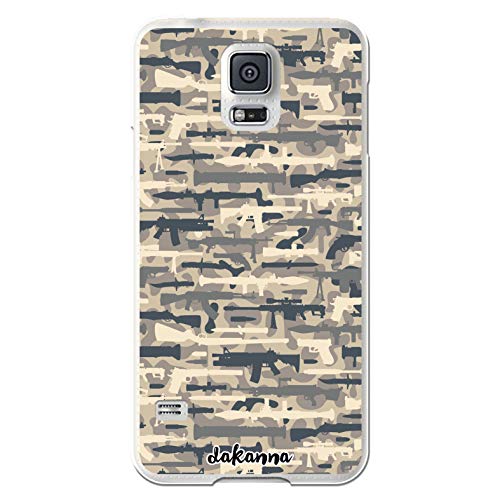 dakanna Coque pour [Samsung Galaxy S5 - S5 Neo] en Silicone Souple, Design [Motif Militaire Camouflage Vintage avec des Armes] Étui Housse en Gel TPU [Transparent]
