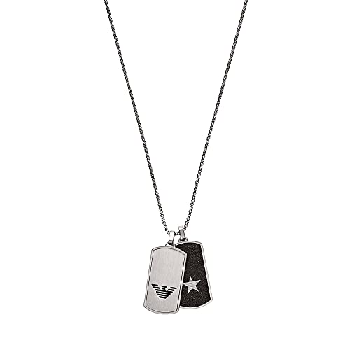 Emporio Armani Collier Pour Hommes, Longueur : 525mm ; Taille Des Pendentifs : 40X21X2mm Collier En Acier Inoxydable Argenté, EGS2675040